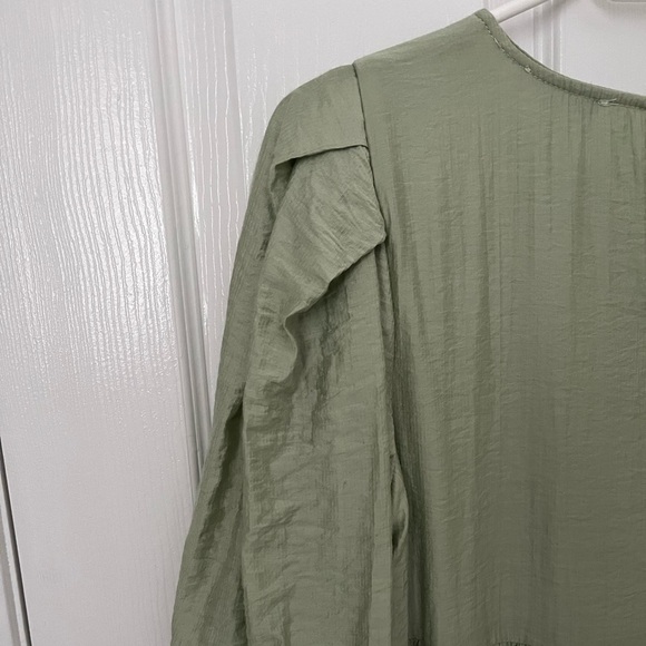 Moon River Bubble Sleeve Tiered Mini Dress in Sage Green, Size Small. - Picture 3 of 7